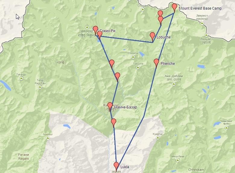Трек к базовому лагерю эвереста карта